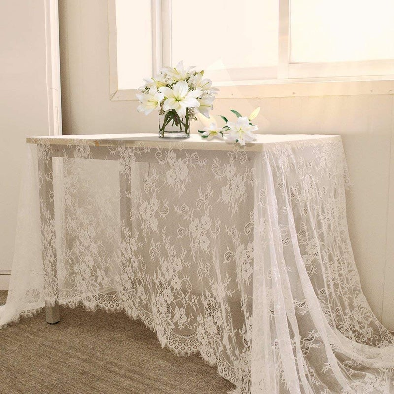 B.Cool B-COOL 10 Pieces Lace White Table Cloth 60x120 Inch Vintage Wedding Floral Tablecloth for Rectangle Tables Sweetheart Lace Fabric Rustic Wedding Ceremony Decor - Image 1